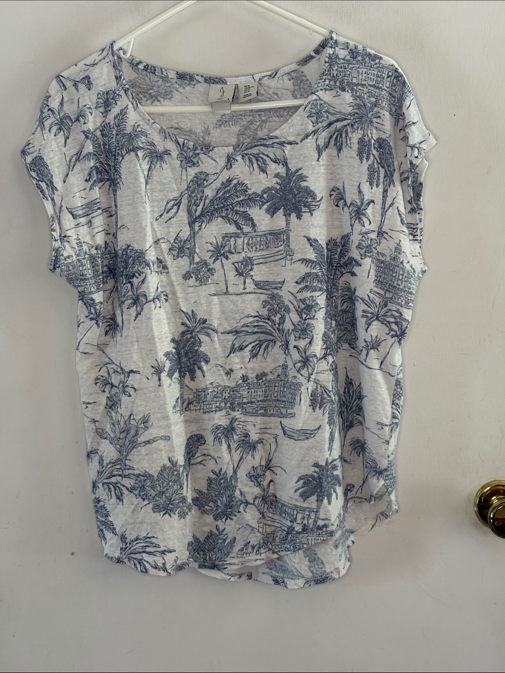 Joie white blue sleeveless tropical print linen sweater Size XL